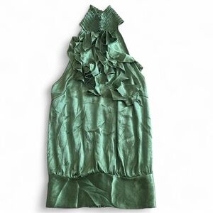 Vintage Y2K Cotton Express Green Ruffled Blouse NWOT